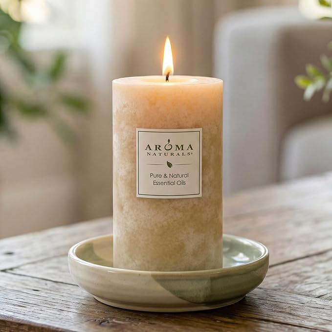Aroma Naturals Ginger and Clove Essential Oil Beige Scented Pillar Candle - Image 4