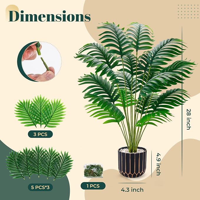 Der Rose 28" Fake Palm Tree in Black Gold Pot - Image 3
