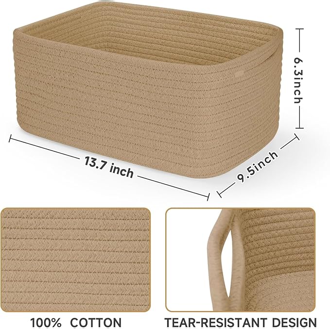 3 Pack Storage Baskets for Organizing, 13.7×9.5×6.3", Cotton Rope Basket for - Image 3