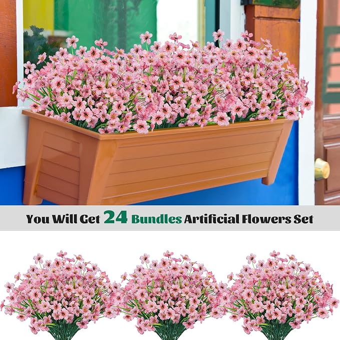 24 Pcs Artificial Flowers for Outdoor, Plastic Fake Flowers Decor, Artificial - Image 3