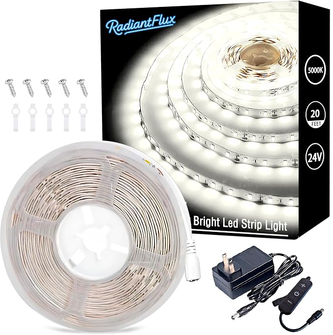 RadiantFlux Dimmable & Flexible 20Ft LED Strip Lights, 5000K Cool White by RadiantFlux