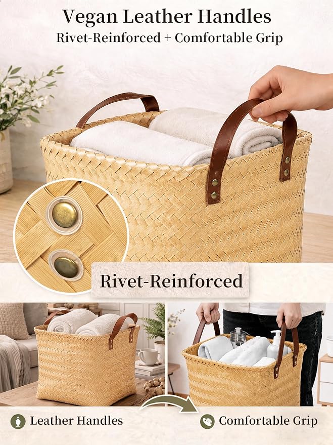 Wicker Storage Baskets, 4 Pack Woven Baskets - Image 6
