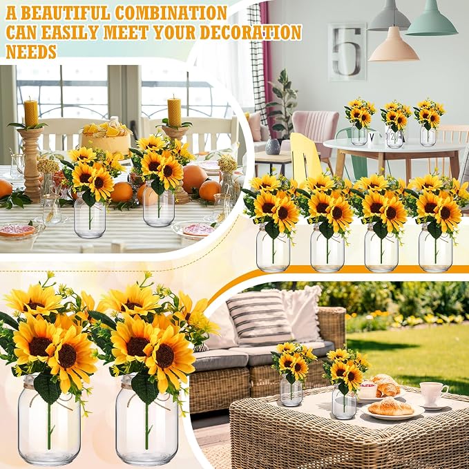 XunYee 10 Set Mason Jars for Centerpieces, Sunflower | Mason Jar Flower Vases - Image 5