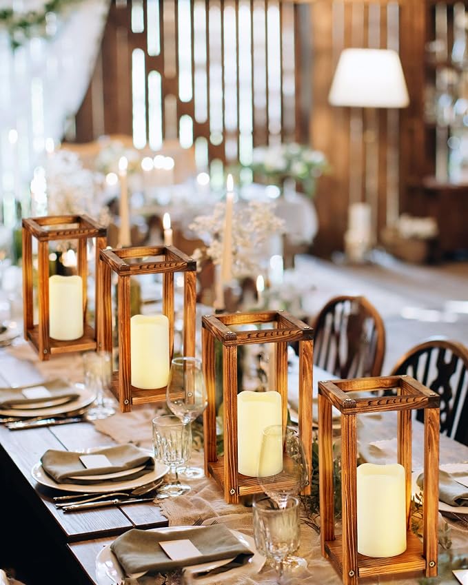 Huquary 16 Pcs Wooden Wedding Lantern Centerpiece Includes 8 Rustic Wooden - Image 7