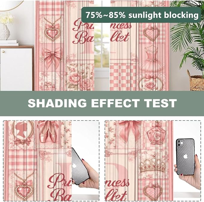 Princess Ballet Pink Floral Bow Window Curtains 2 Panels Set, 52 X 84 Inch - Image 5