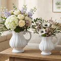 2 Pack White Ceramic Pitcher Vase Set Small Rustic, 7.1in | Decorative Flower by Ferrochef