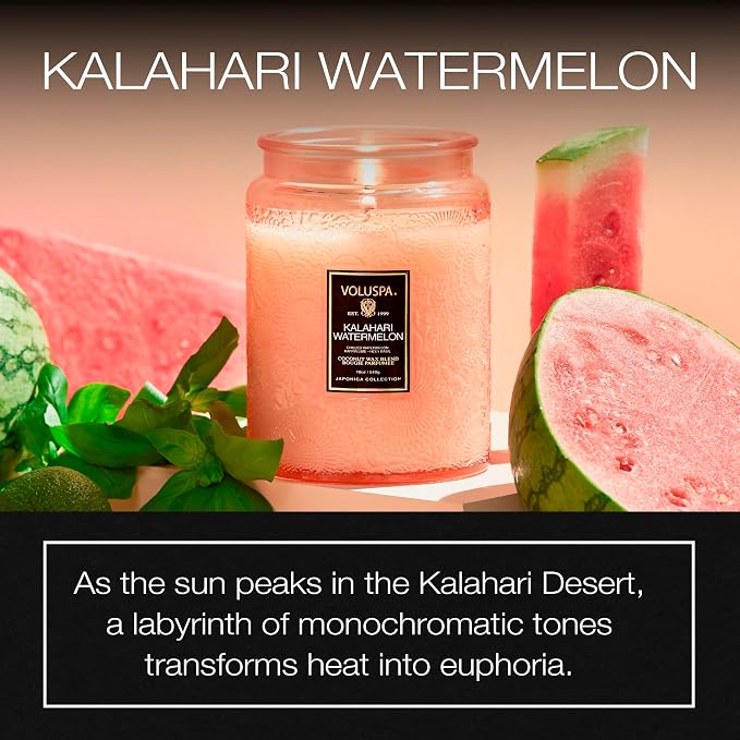 Voluspa Kalahari Watermelon, Large Candle Jar, 18 oz, 100 Hour Burn Time - Image 2