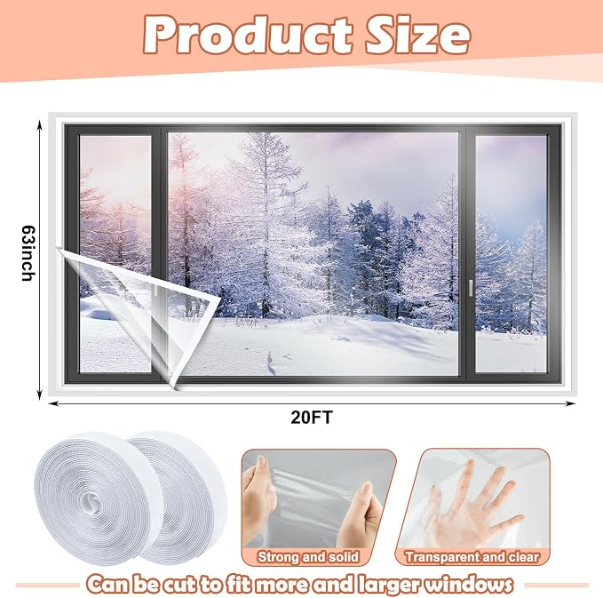 Beveer Window Insulation Kit 63 Inch X 20 ft, Cuttable Film, Waterproof | - Image 2