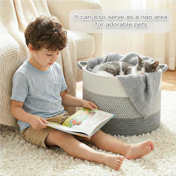Artfeel 70L Large Cotton Rope Basket, Decorative Woven Blanket Storage - Image 3
