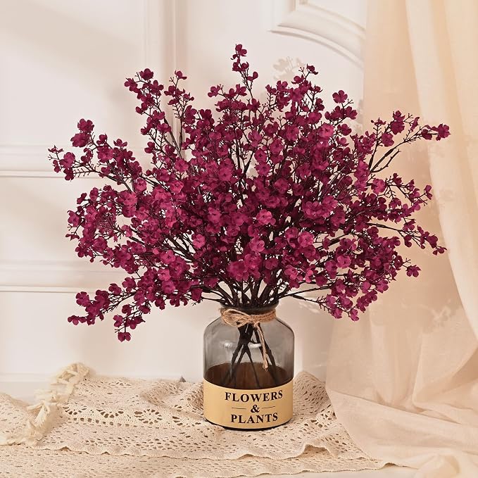 5 Pcs Fall Flowers, Real Touch Babys Breath Artificial Flowers, Burgundy | by Yastouay