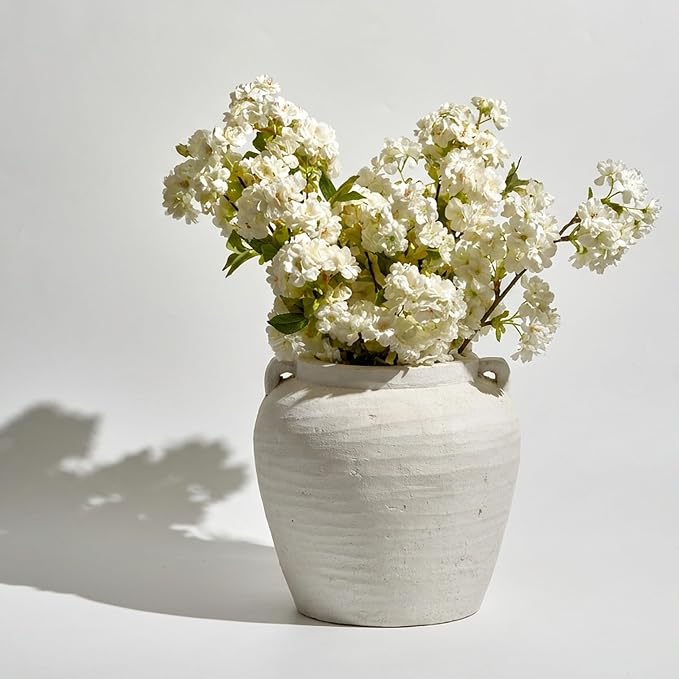 LB2 White Ceramic Large Vase, 11.2" Tall Zen Style vase, Terra Cotta Pitcher - Image 6
