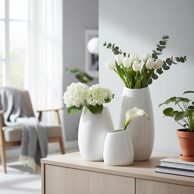 hjn Ceramic Vase Set of 3 White Flower Vase - Image 8