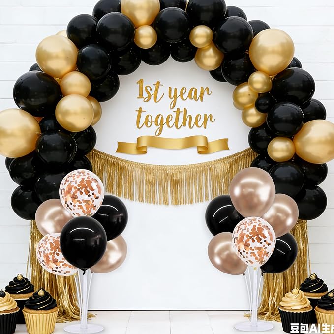 TONIFUL 4 Black Champagne Gold Balloon Stand Balloon Centerpieces - Image 7
