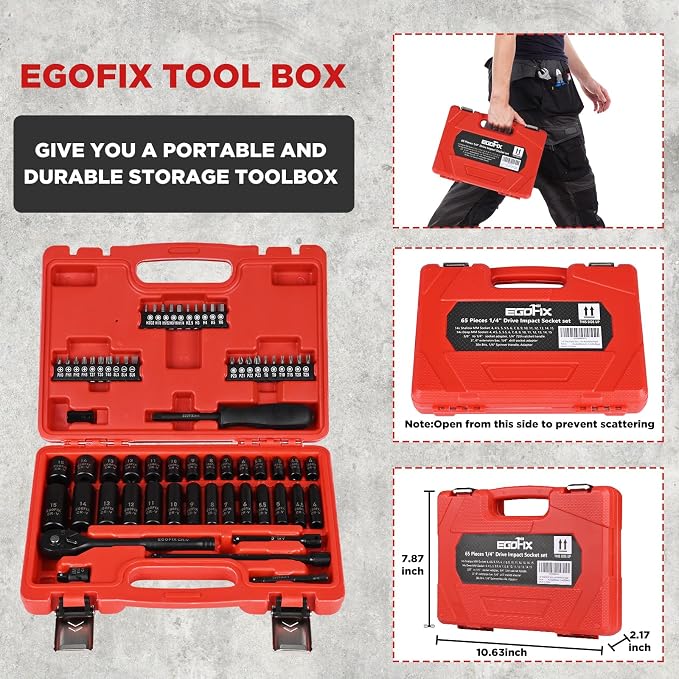 1/4" Ratchet Wrench Socket Set 65 Piece, Metric Shallow Socket and Deep - Image 5