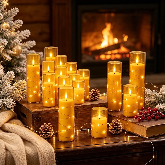 Da by 12 Pack Champagne Flameless Taper Candles, Flickering Black Wick LED - Image 2