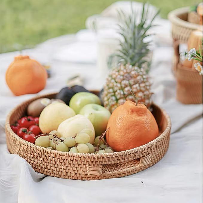 2 Pack Round Rattan Tray, Hand Woven Serving Tray - Image 5