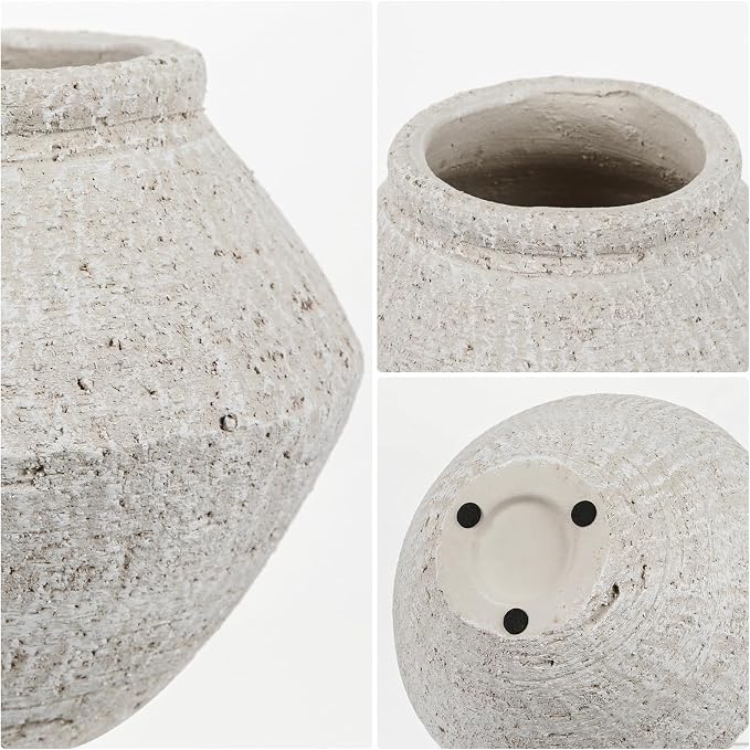 Briful Rustic Ceramic Vase 6'' Decorative Farmhouse Table Vase, Off White | - Image 6