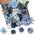 Artificial Flowers Combo Dusty Blue Flowers Mix Silk Flowers Dahlia Roses by FloweroyalCrafts