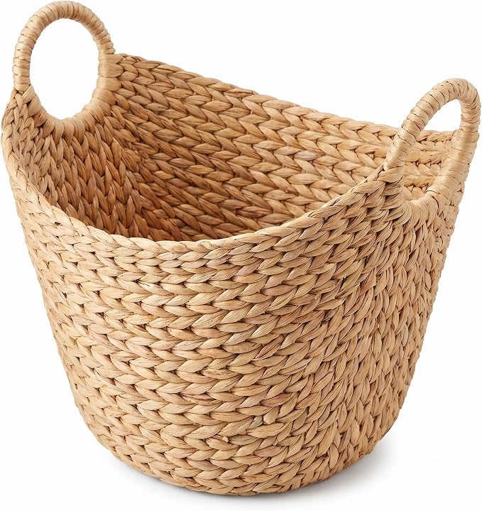 Extra Large Water Hyacinth Woven Storage Basket – Boat-Shaped by Unknown