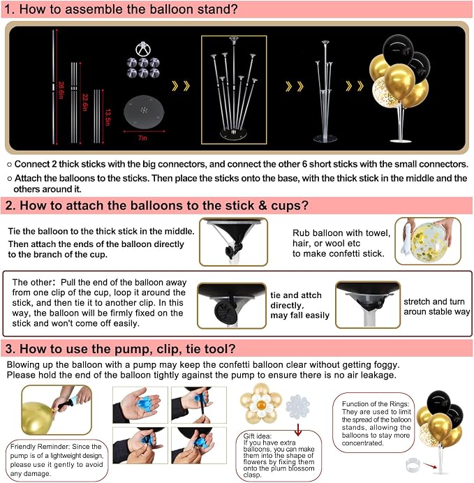 TONIFUL 4 Set Black Rose Gold Balloon Centerpieces - Image 3