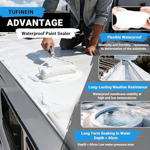 Rubber Liquid Waterproof Sealant, TUFINEIN 11 LB/5 KG White Quick Drying Multi - Image 2