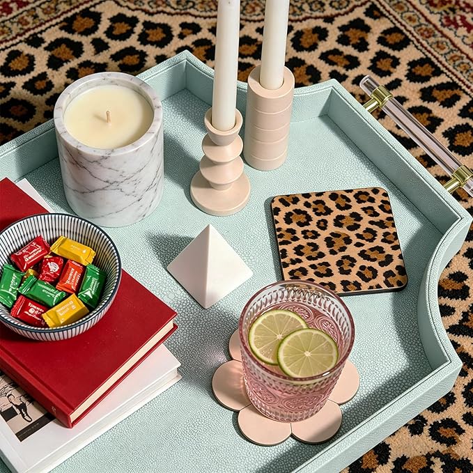 22.6'' × 13'' Coffee Table Tray Shagreen Scalloped Decorative Ottoman Tray | - Image 2
