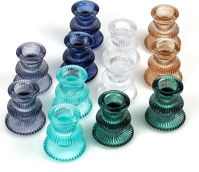 WDHODEC Christmas Taper Candle Holders 12PCS Glass Candlestick Holders by WDHODEC