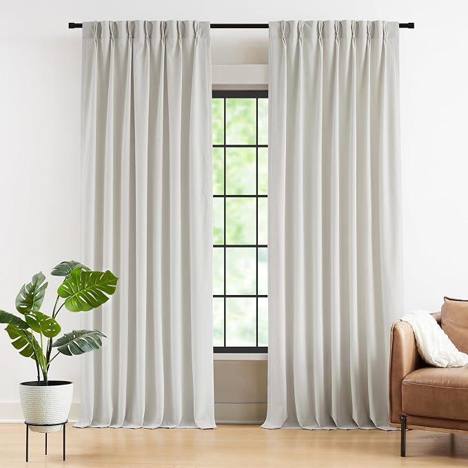 Kayne Studio Grayish White Velvet Pinch Pleated Back Tab Curtains 120 Inch | - Image 3