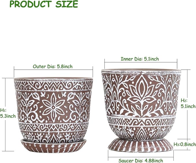 Gepege Ceramic Plant Pots, 6 Inch Indoor Planters - Image 3
