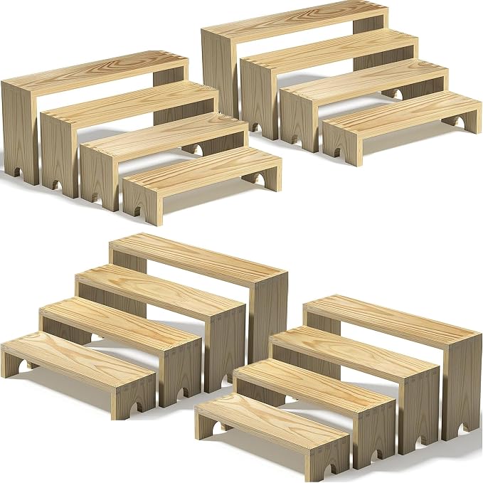 4 Set Wooden Tiered Risers Display Stands by Unknown