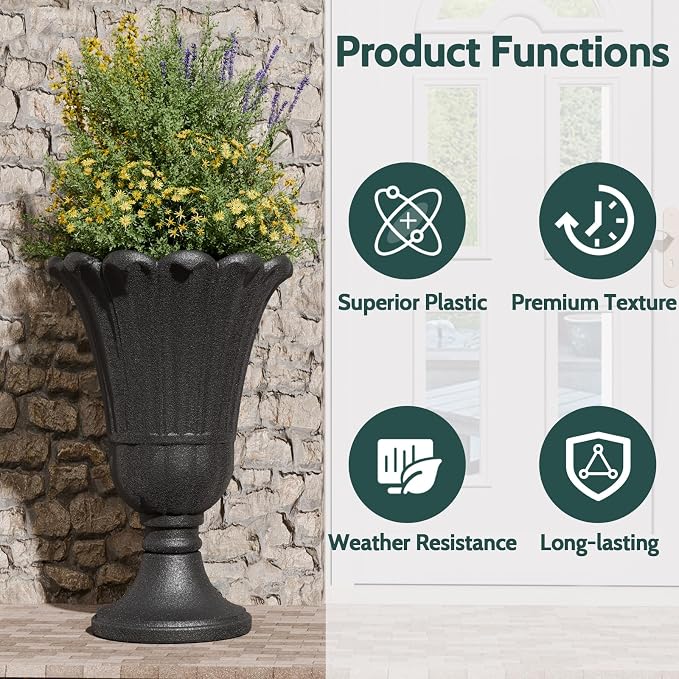 Tall Plastic Urn Planters and Pedestal - Image 5