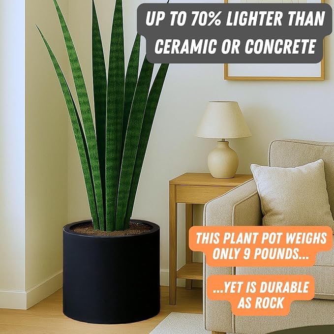 Fox & Fern Large Planter for Indoor or Outdoor, Matte Black, 14.6 Inch | UV & - Image 3