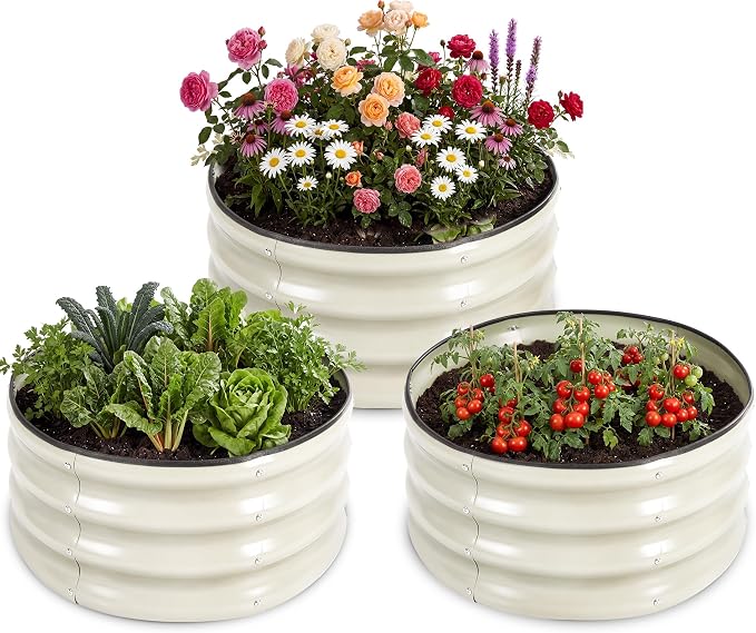 3 PCS Round Raised Garden Bed 2x2x1 ft, Metal Outdoor Planter Box Kit by Tegarbed
