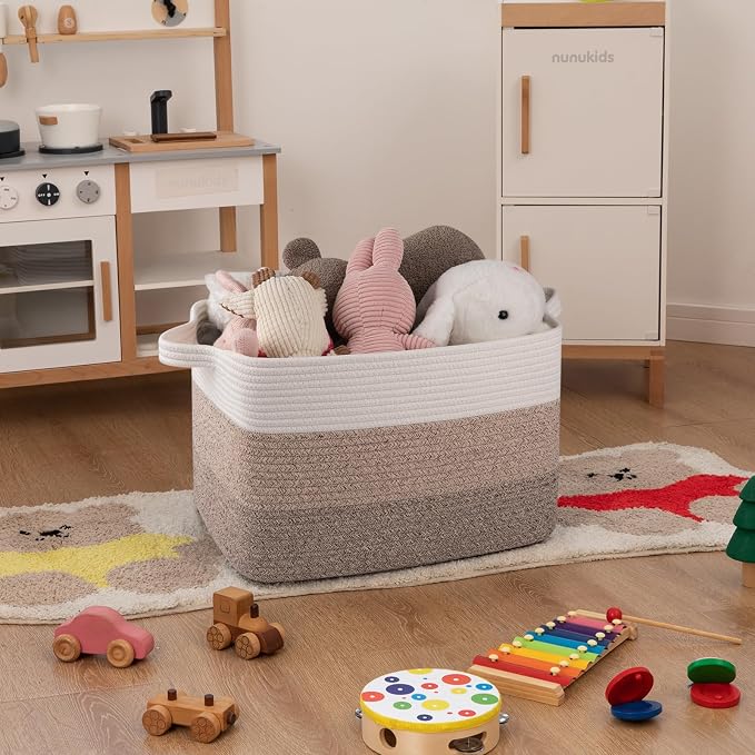 OIAHOMY Woven Blanket Basket Laundry Basket Dog Toy Basket Gradient Brown | - Image 2