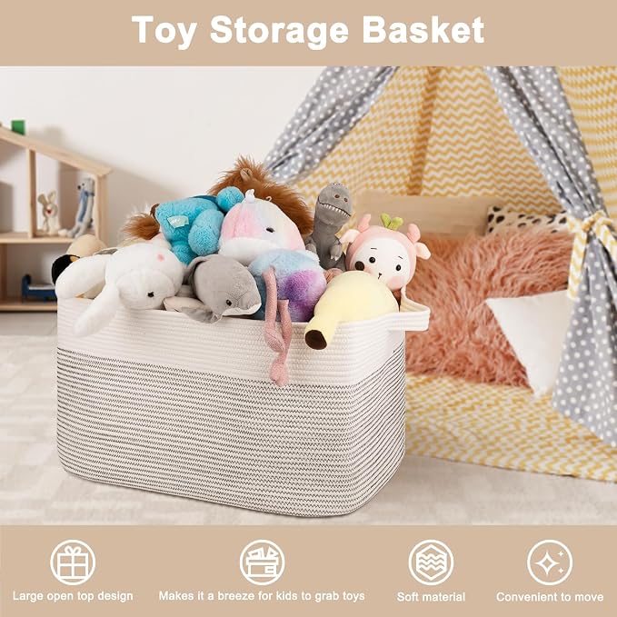 OIAHOMY Extra Large Blanket Basket, 95L Cotton Rope Woven Laundry Basket - Image 5