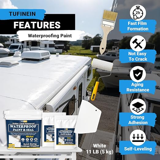 Rubber Liquid Waterproof Sealant, TUFINEIN 11 LB/5 KG White Quick Drying Multi - Image 3