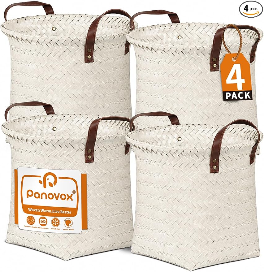 Wicker Storage Baskets, 4 Pack Woven Baskets by Panovox