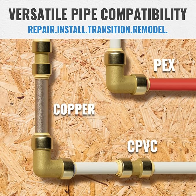 Push-to-Connect Fitting 1/2 Inch, 5 Each Coupling & Elbow, Plumbing Fittings Set - Image 3