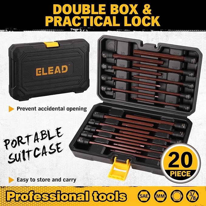 Extra-Long Allen Hex Bit Socket Set: 20-Piece 3/8 Inch Drive, 150mm S2 Steel - Image 5