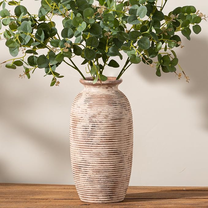 Ceramic Rustic Flower Vase, Large Farmhouse Vases Home Decor, 12.5" Tall by ooit