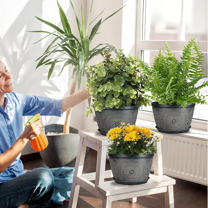 Quarut 10 Inch Flower Pots for Outdoor Indoor, 3 Pack Plastic Plant Pots | - Image 2