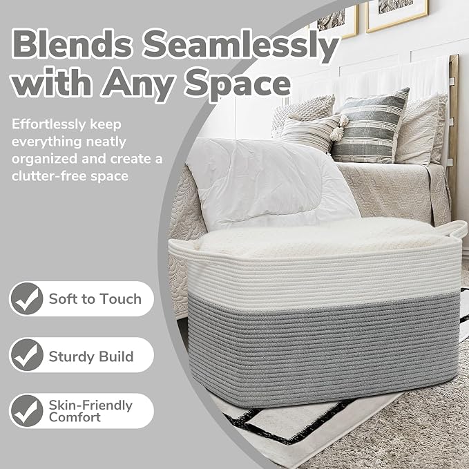 Goodpick Large Woven Rope Blanket Basket, Blankets & Clothes, Nursery & Bedroom - Image 5