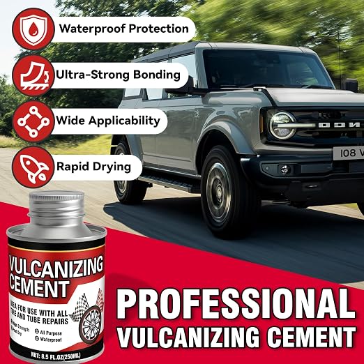 Chemical Vulcanizing Cement, Waterproof Tire Repair Glue 8.5 FL.Oz, Fast Drying - Image 2