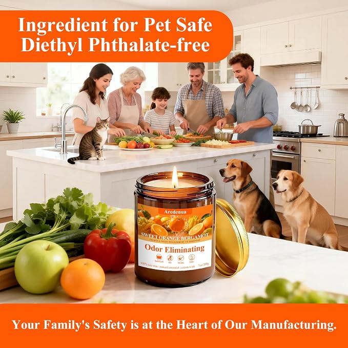Sweet Orange Odor Eliminating Candles, 7 oz Soy Scented Candle | Eliminates 95% - Image 2