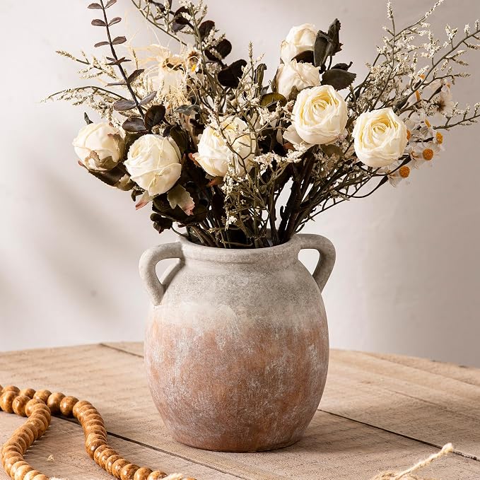 Dobbyby Ceramic Flower Small Vase 6 inch Farmhouse Rustic Vase Decorative - Image 7