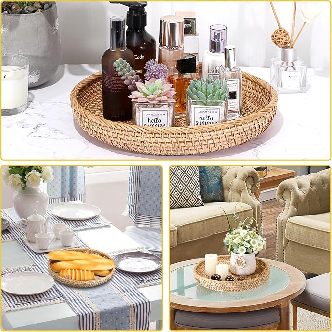 Hipiwe Rattan Key Basket Bowl for Entryway Table, 11.8" Large Wicker Tray | - Image 3