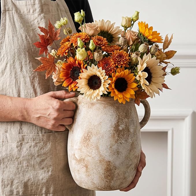 Ceramic Flower Vase with Handles, 7.9in Farmhouse Table Rustic Vases, - Image 8