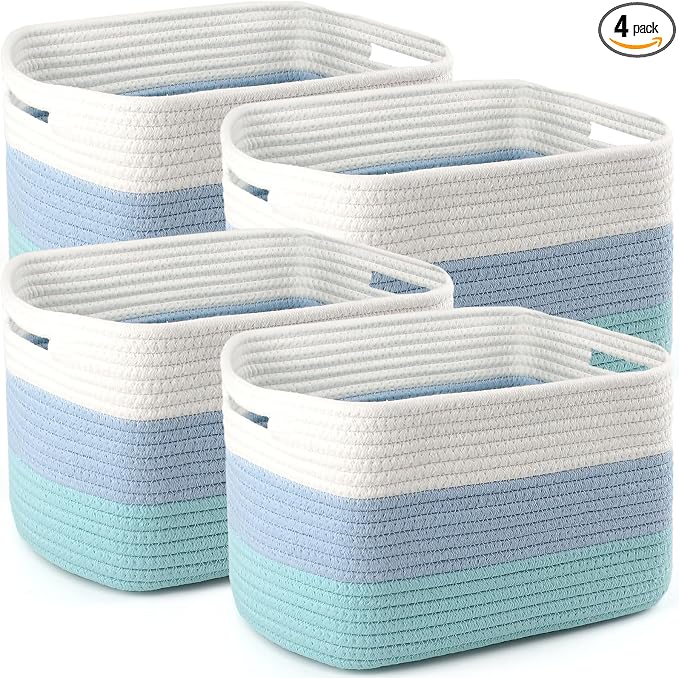 4 Pack Storage Baskets for Organizing, and Clothes, Cotton Rope Basket for by Unknown
