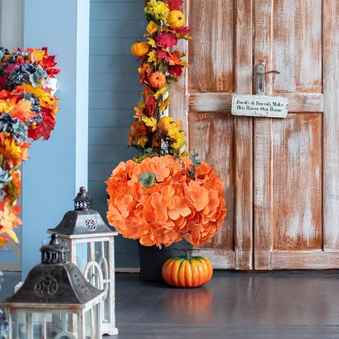 AVIVIHO 65pcs Fake Flowers Orange Hydrangea Artificial Flowers Bulk Silk Flowers - Image 6