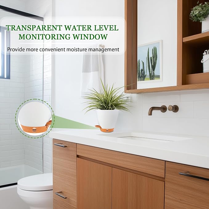 6" Self Watering Pots for Indoor Plants, Drainage Holes & Detachable Trays - Image 8